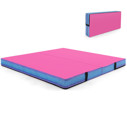 4ft x 4ft x 4in Bi-Folding Gymnastic Tumbling Mat with Handles and Cover-Pink - Pink