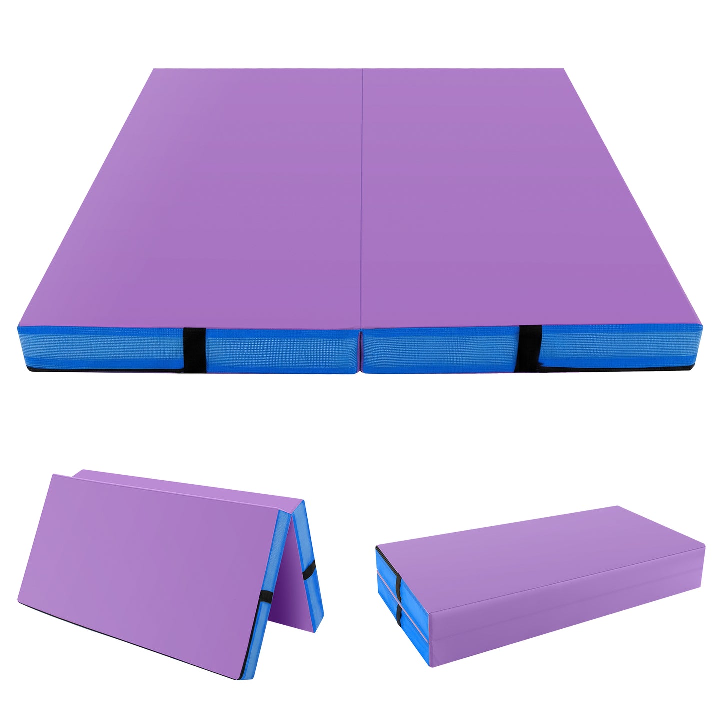 4ft x 4ft x 4in Bi-Folding Gymnastic Tumbling Mat with Handles and Cover-Pink - Purple