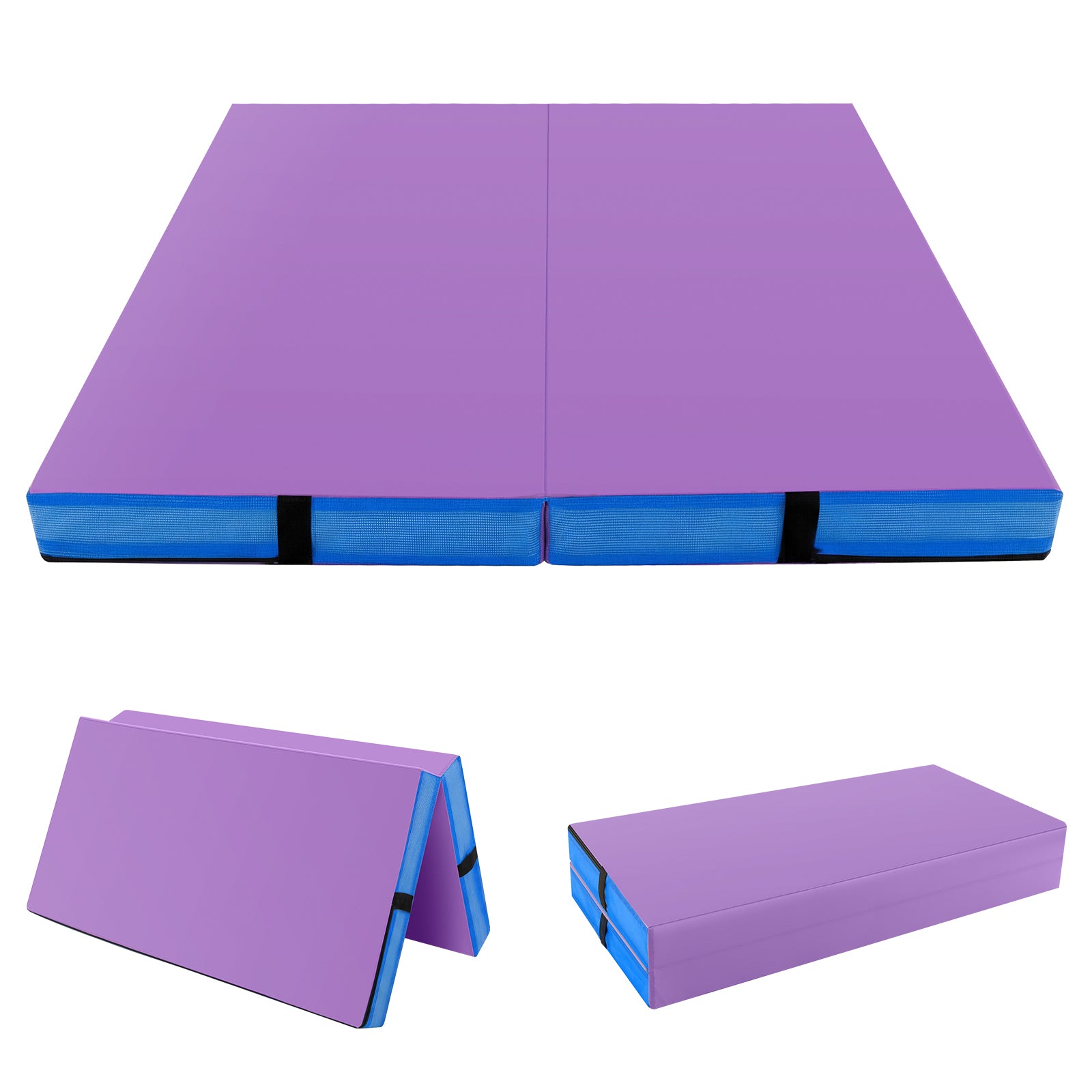 4ft x 4ft x 4in Bi-Folding Gymnastic Tumbling Mat with Handles and Cover-Pink - Purple