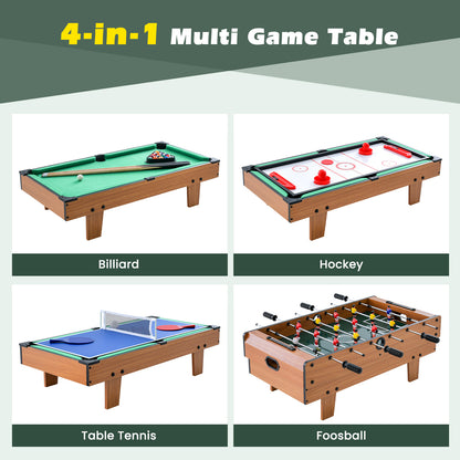 4-in-1 Combo Game Table Set Foosball Table with Billiards and Hockey
