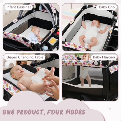 4 in 1 Portable Pack and Play Baby Nursery Center with Bassinet