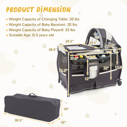 4 in 1 Portable Pack and Play Baby Nursery Center with Bassinet-Pink - Yellow