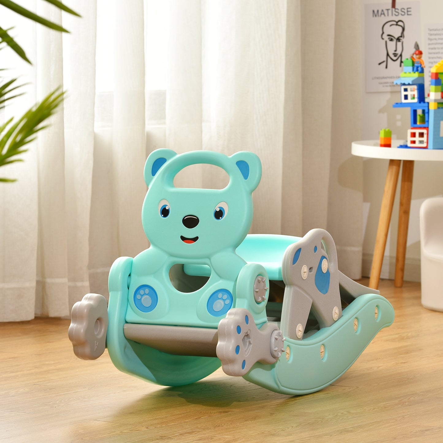 4-in-1 Toddler Slide and Rocking Horse Playset with Basketball Hoop
