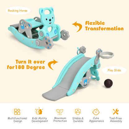 4-in-1 Toddler Slide and Rocking Horse Playset with Basketball Hoop