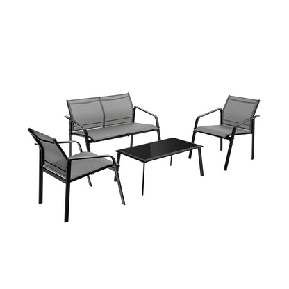 4 Pieces Patio Furniture Set with Armrest Loveseat Sofas and Glass Table Deck-Black - Gray