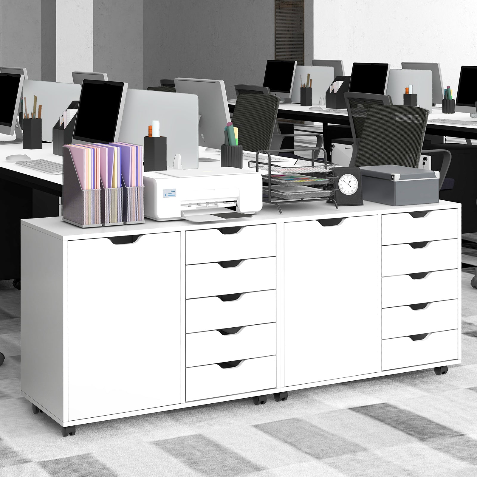 5-Drawer Dresser Chest Mobile Storage Cabinet with Door-White