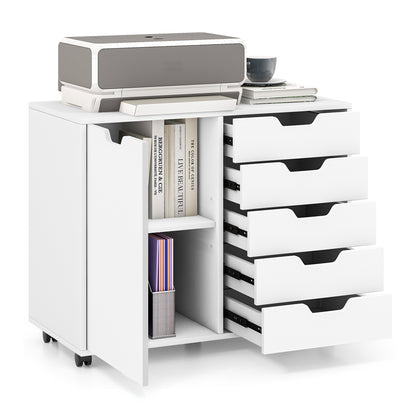 5-Drawer Dresser Chest Mobile Storage Cabinet with Door-White