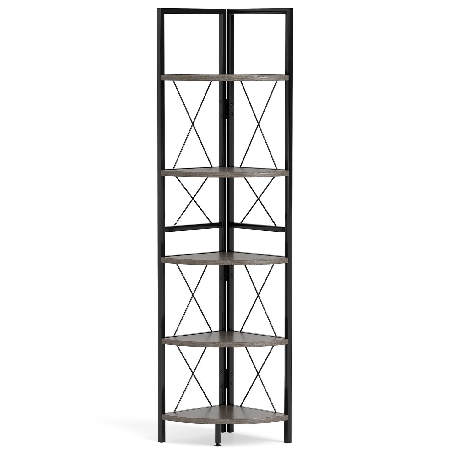 5-Tier Freestanding Corner Shelf 63 Inch Tall Storage Rack-Rustic Brown - Oak