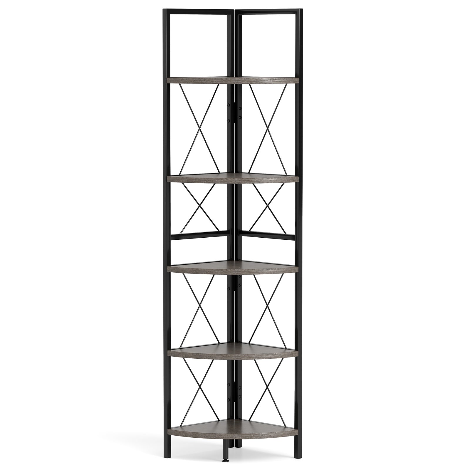 5-Tier Freestanding Corner Shelf 63 Inch Tall Storage Rack-Rustic Brown - Oak