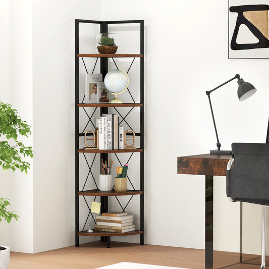 5-Tier Freestanding Corner Shelf 63 Inch Tall Storage Rack