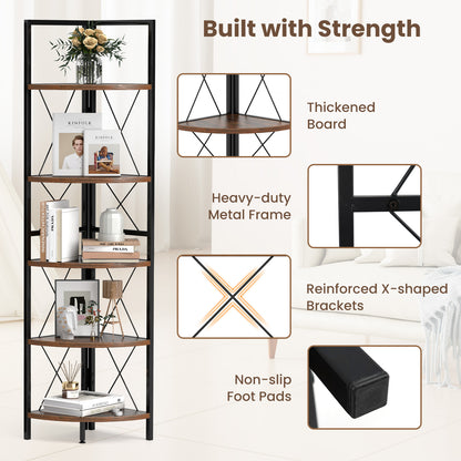 5-Tier Freestanding Corner Shelf 63 Inch Tall Storage Rack