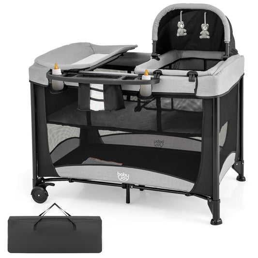 5-in-1 Portable Baby Playard with Cradle and Storage Basket