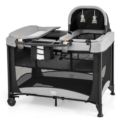 5-in-1 Portable Baby Playard with Cradle and Storage Basket