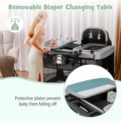 5-in-1 Portable Baby Playard with Cradle and Storage Basket