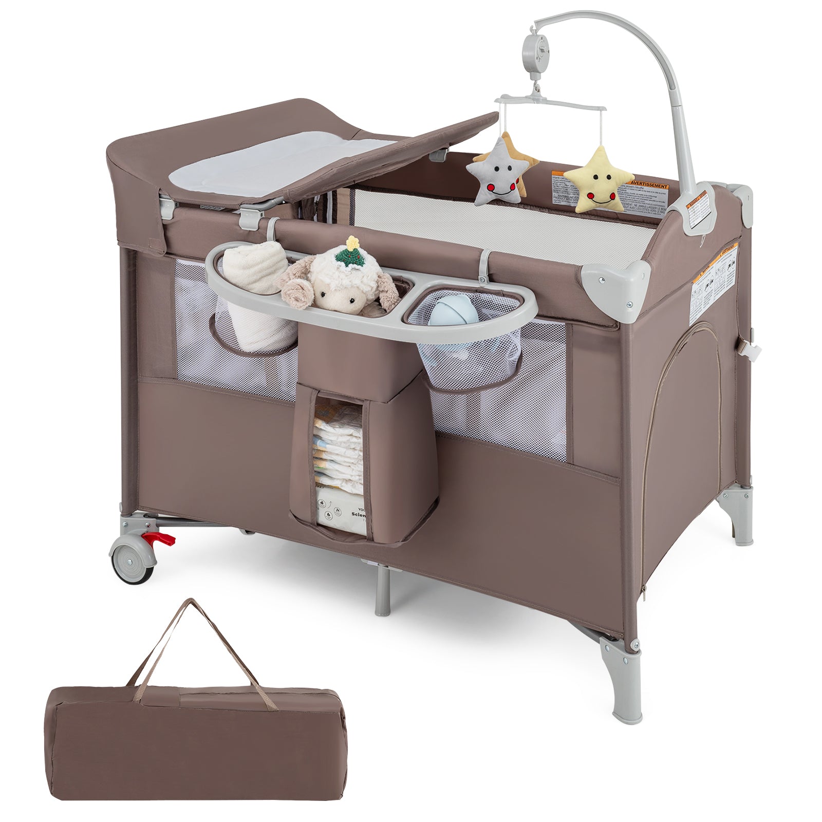 5-in-1 Portable Pack and Play with Diaper Changing Table - 1 Portable Pack And Play With Diaper Changing Table