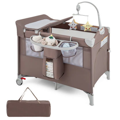 5-in-1 Portable Pack and Play with Diaper Changing Table - 1 Portable Pack And Play With Diaper Changing Table