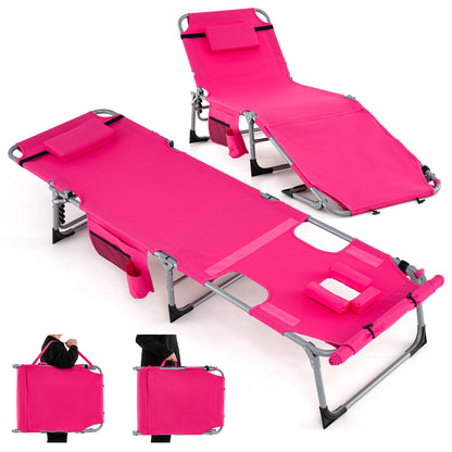 5-position Outdoor Folding Chaise Lounge Chair-Blue - Pink