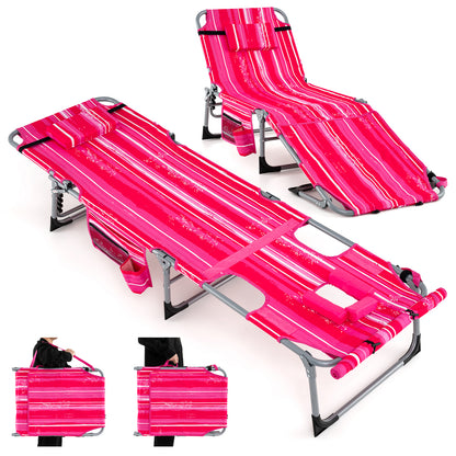 5-position Outdoor Folding Chaise Lounge Chair-Blue - Rose Red