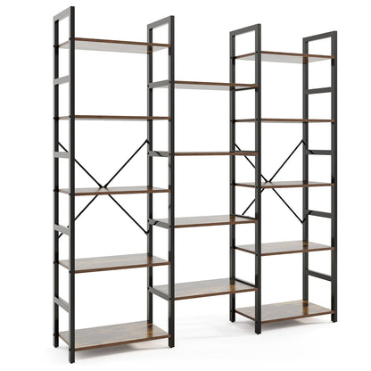 5-tier Triple Wide Heavy-duty Metal Frame Industrial Bookshelf-Rustic Brown