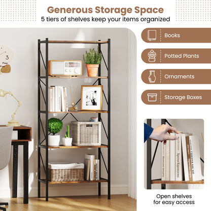 5-Tier Bookshelf with Open Shelves and Heavy Duty Metal Frame