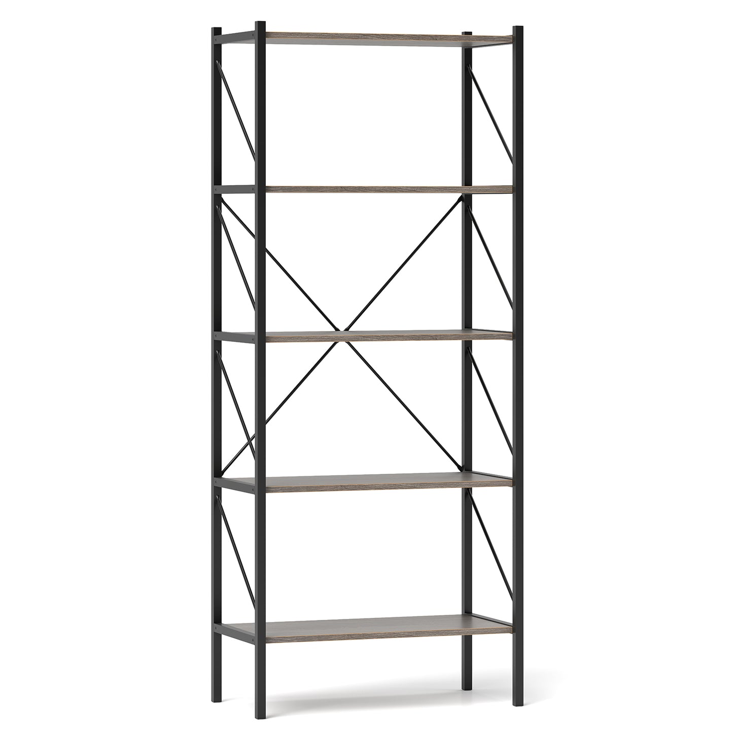 5-Tier Bookshelf with Open Shelves and Heavy Duty Metal Frame-Rustic Brown - Gray