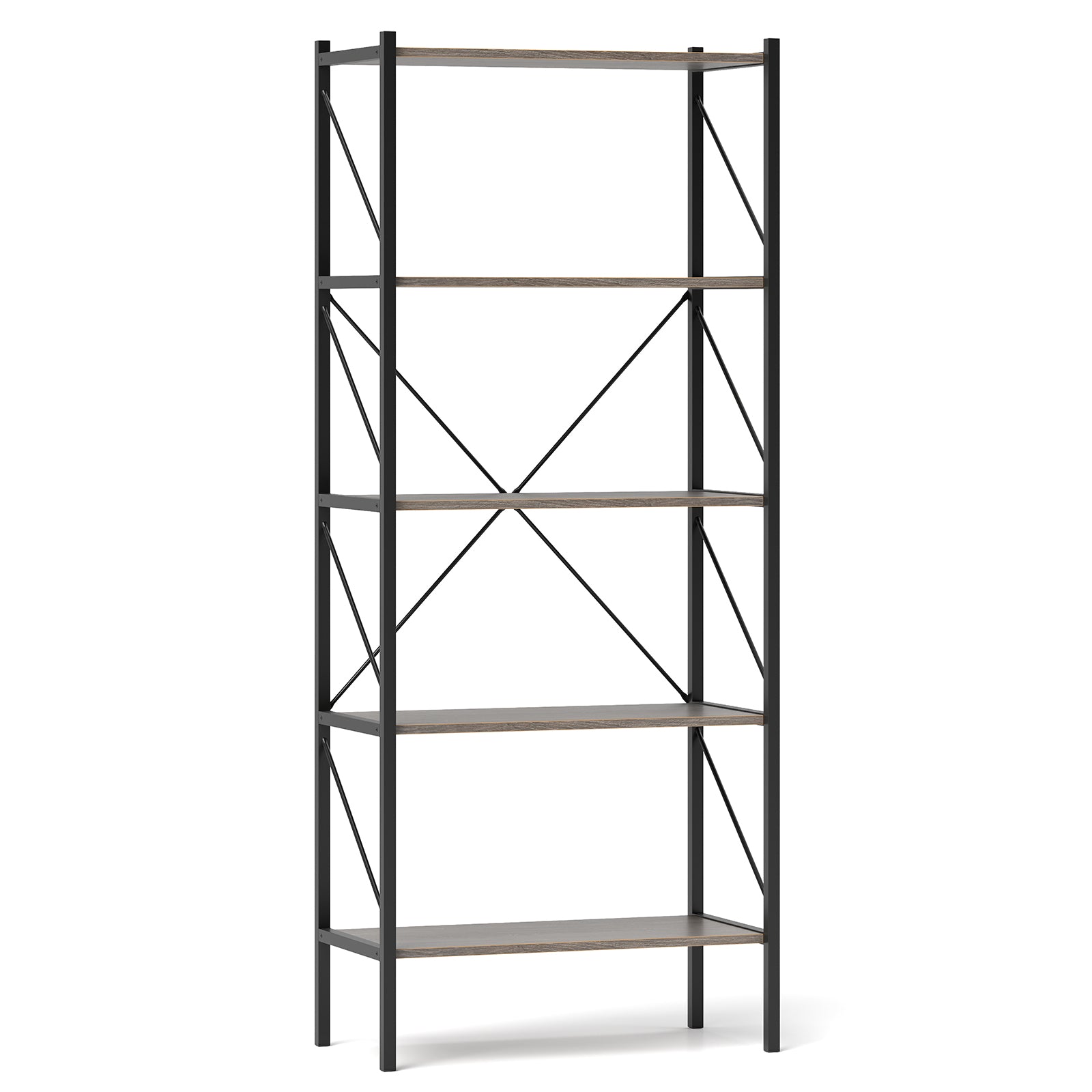 5-Tier Bookshelf with Open Shelves and Heavy Duty Metal Frame-Rustic Brown - Gray
