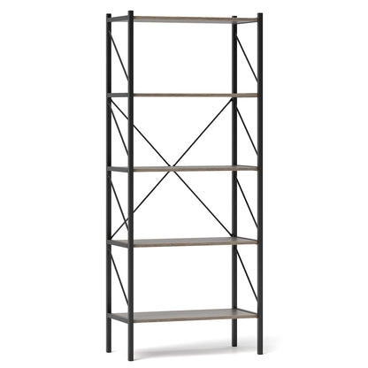5-Tier Bookshelf with Open Shelves and Heavy Duty Metal Frame-Rustic Brown - Gray