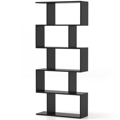 5-Tier Bookshelf with Anti-Toppling Device for Living Room Home Office-Black - Black