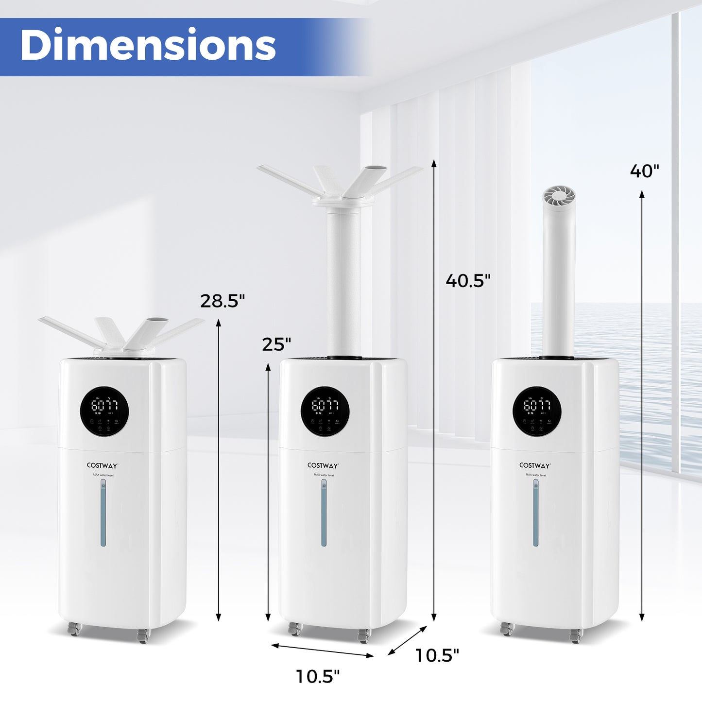 5.5Gal Humidifier with 360¬∞ Nozzles and Wheels for Large Room-White