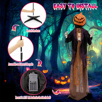 5.6 Feet Halloween Animated Standing Pumpkin Scarecrow