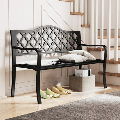 50.5 Inch Patio Bench with Curved Armrests for 2-3 People-Black