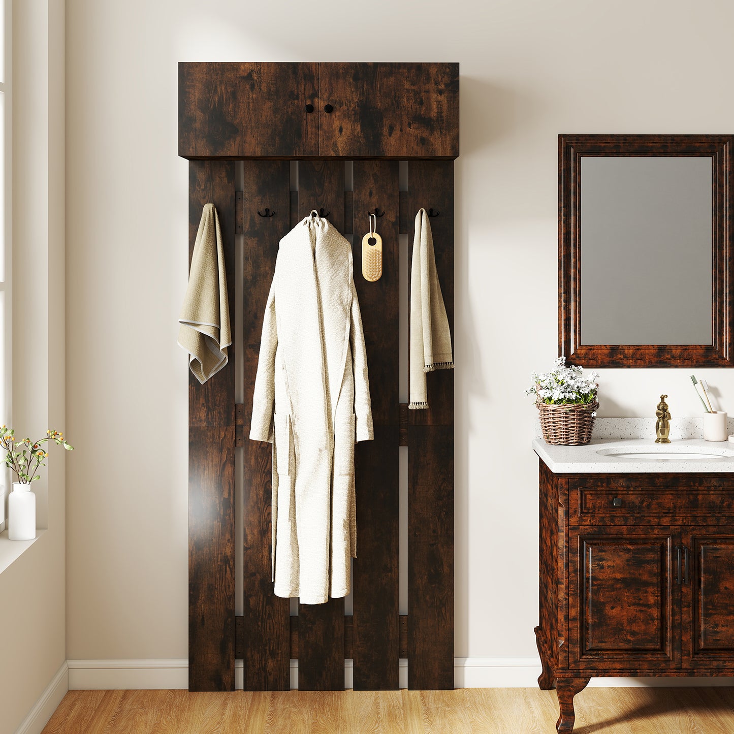 Entryway Wall Coat Rack Wall Mounted Coat Clothes Rack-Rustic Brown