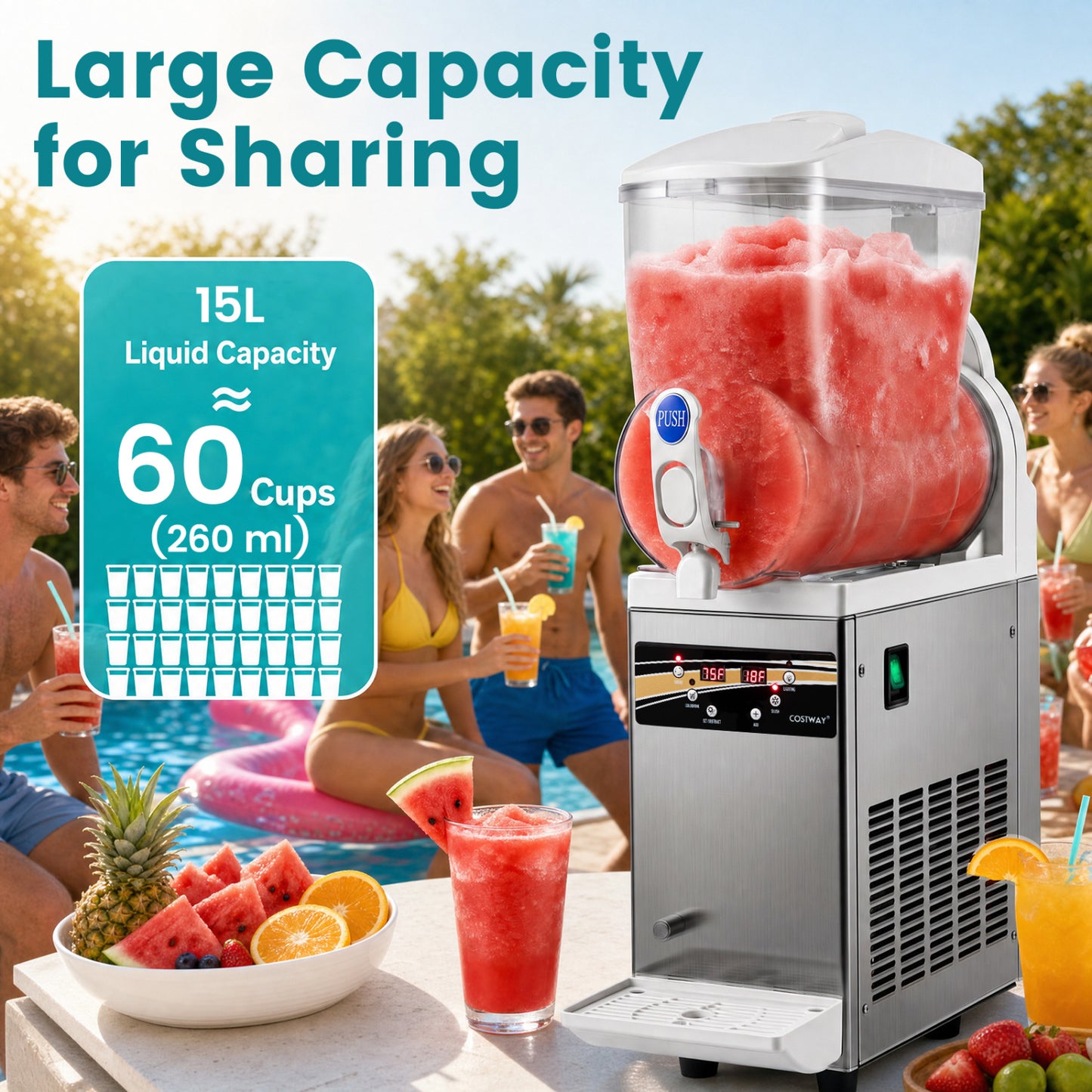 Commercial Slushy Machine 15L Single Tank 550W Freezer