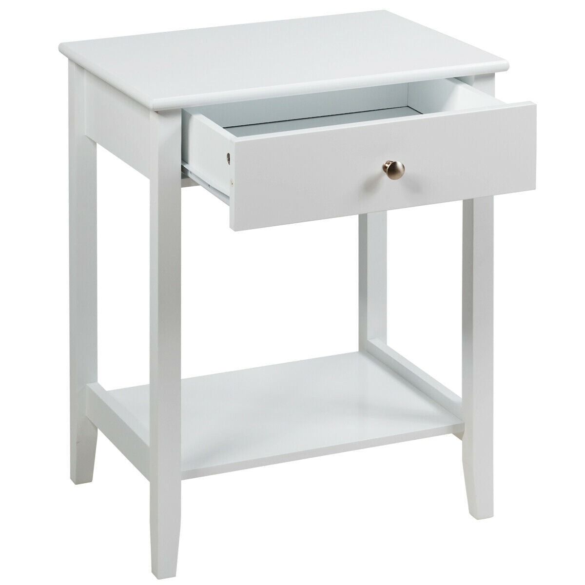 Wooden Nightstand End Table Storage Display -White