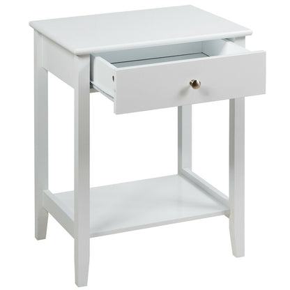 Wooden Nightstand End Table Storage Display -White