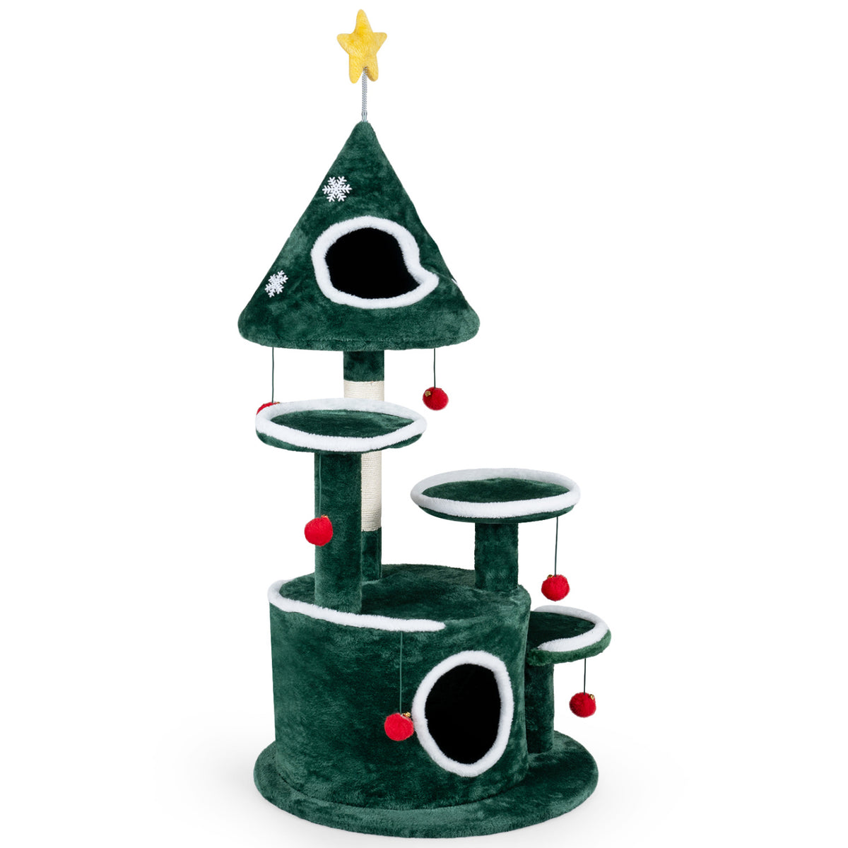 50" Christmas Cat Tree with 2 Condos & Scratching Post