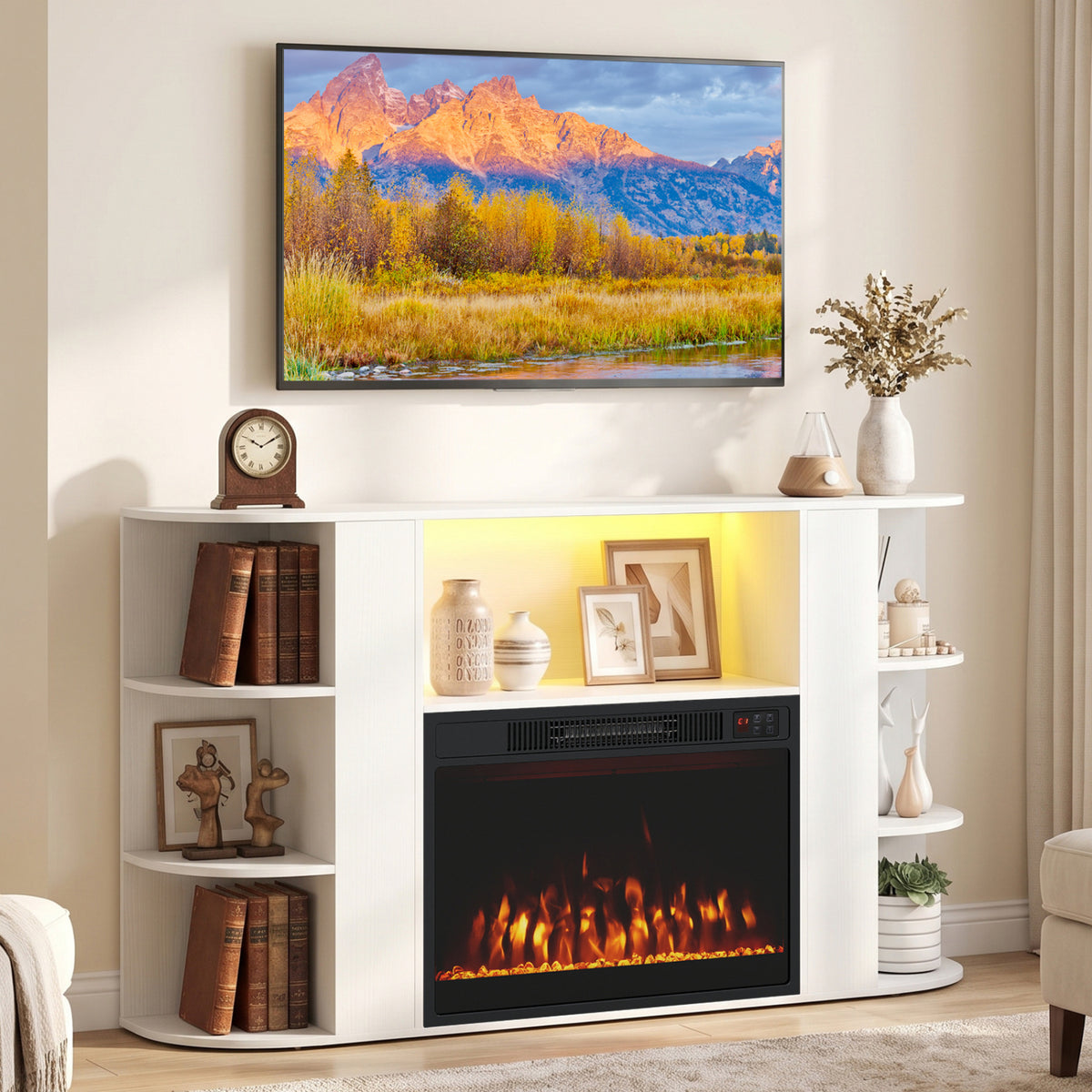 50” Fireplace TV Stand with RGB Lights and 23” Electric Fireplace for Living Room