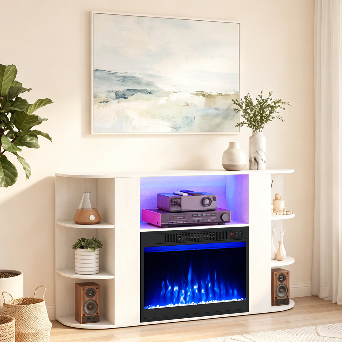 50” Fireplace TV Stand with RGB Lights and 23” Electric Fireplace for Living Room