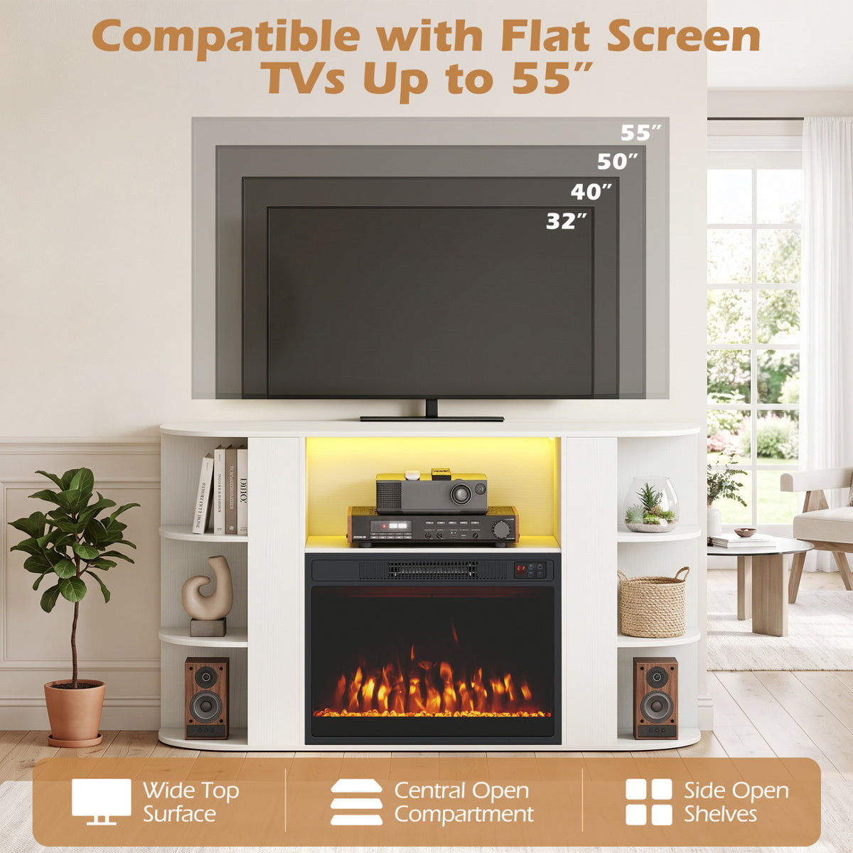 50” Fireplace TV Stand with RGB Lights and 23” Electric Fireplace for Living Room