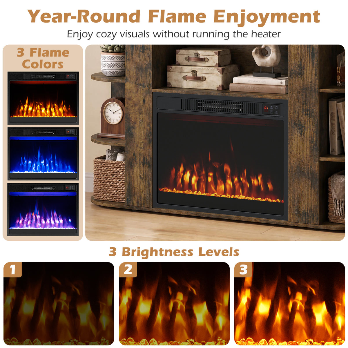 50” Fireplace TV Stand with RGB Lights and 23” Electric Fireplace for Living Room