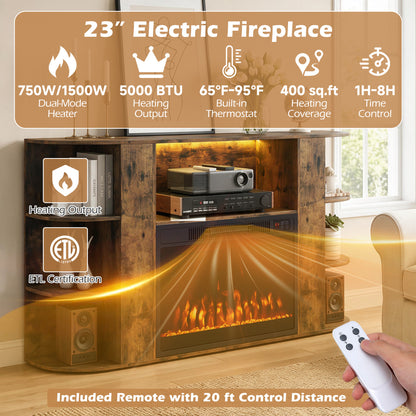 50” Fireplace TV Stand with RGB Lights and 23” Electric Fireplace for Living Room