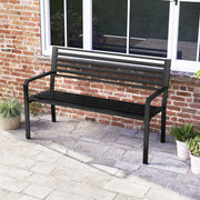 50 Inch Outdoor Metal Park Bench Patio Slatted Garden Bench for 2-3 People-Black