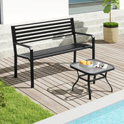 50 Inch Outdoor Metal Park Bench Patio Slatted Garden Bench for 2-3 People-Black