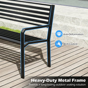 50 Inch Outdoor Metal Park Bench Patio Slatted Garden Bench for 2-3 People-Black