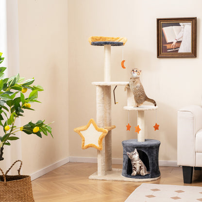 50 Inches Cute Cat Tree for Indoor Cats with Sisal Scratching Posts and Board