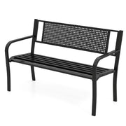 50 Inches Garden Bench with Patterned Backrest and Curved Armrests-Black
