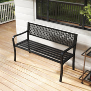 50 Inch Garden Bench with Patterned Backrest and Curved Armrests for 2-3 Person-Black