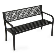 50 Inch Garden Bench with Patterned Backrest and Curved Armrests for 2-3 Person-Black