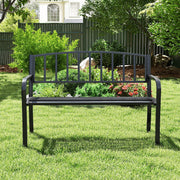 50 Inches Outdoor Garden Bench with Slatted Backrest and Curved Armrests-Black