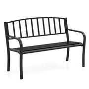50 Inches Outdoor Garden Bench with Slatted Backrest and Curved Armrests-Black